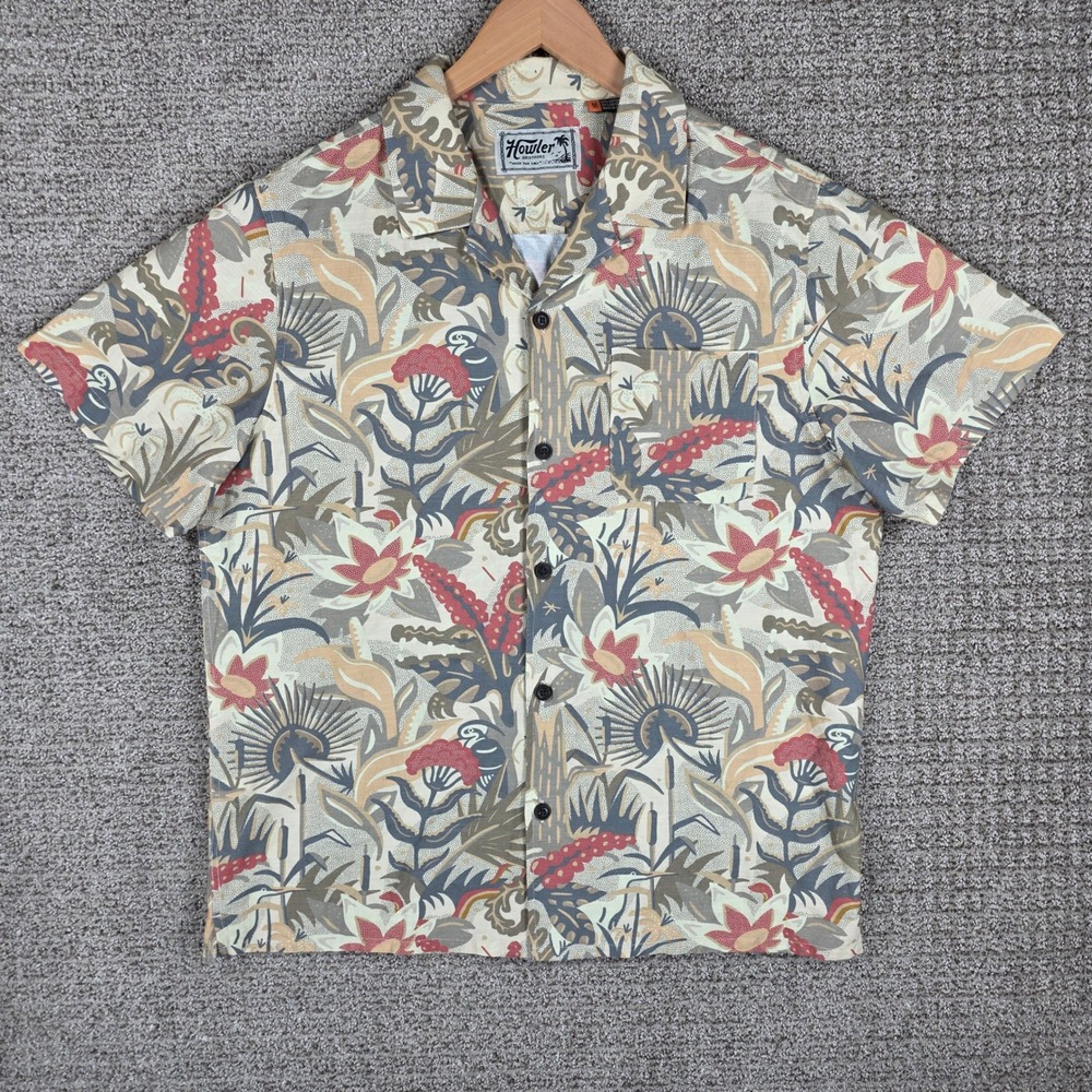 Howler Brothers Monoloha Shirt Mens Med Floral Hawaiian Cotton Rayon Loop Collar